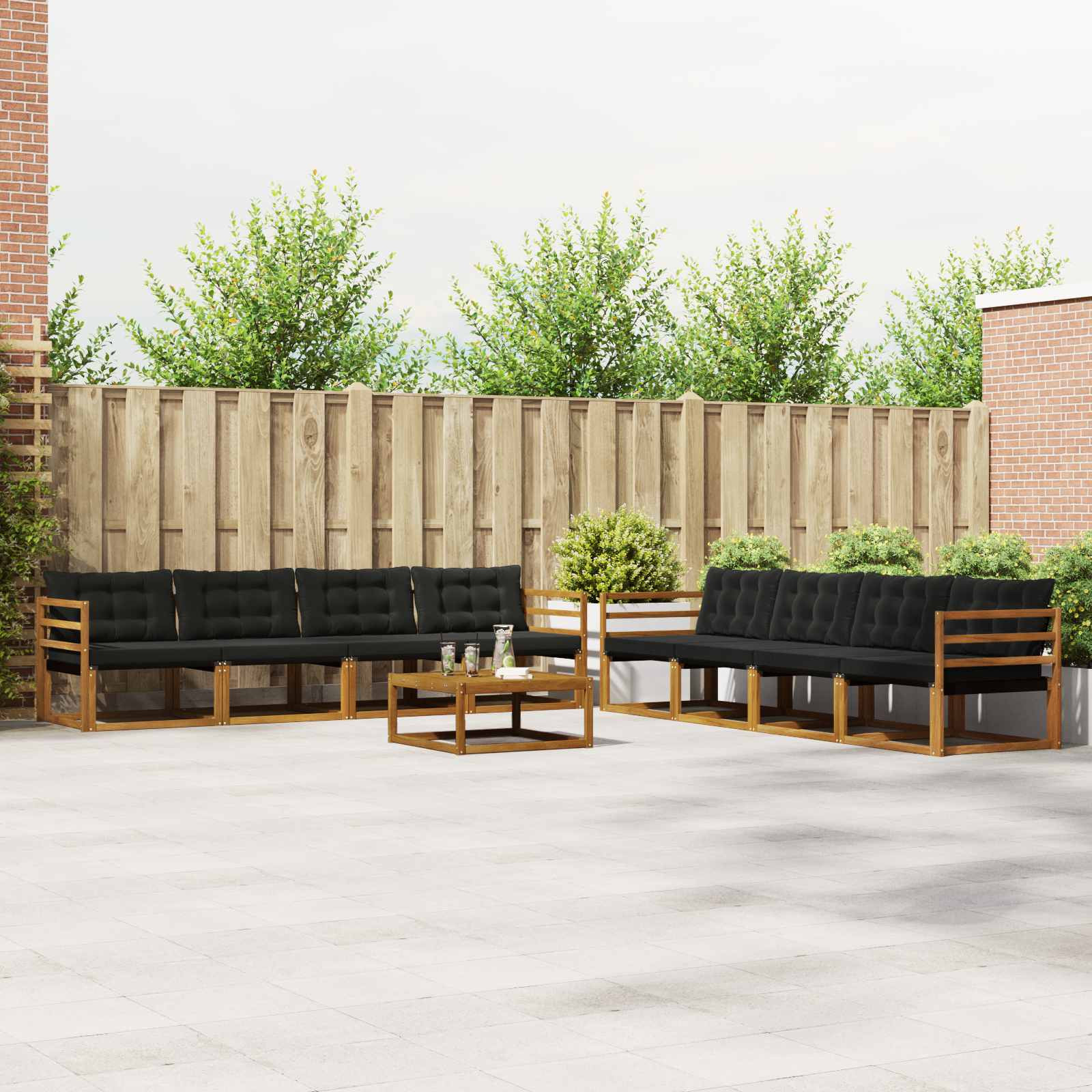 vidaXL Outdoor-Sofagarnitur mit Kissen 9 pcs Natürlich und Schwarz