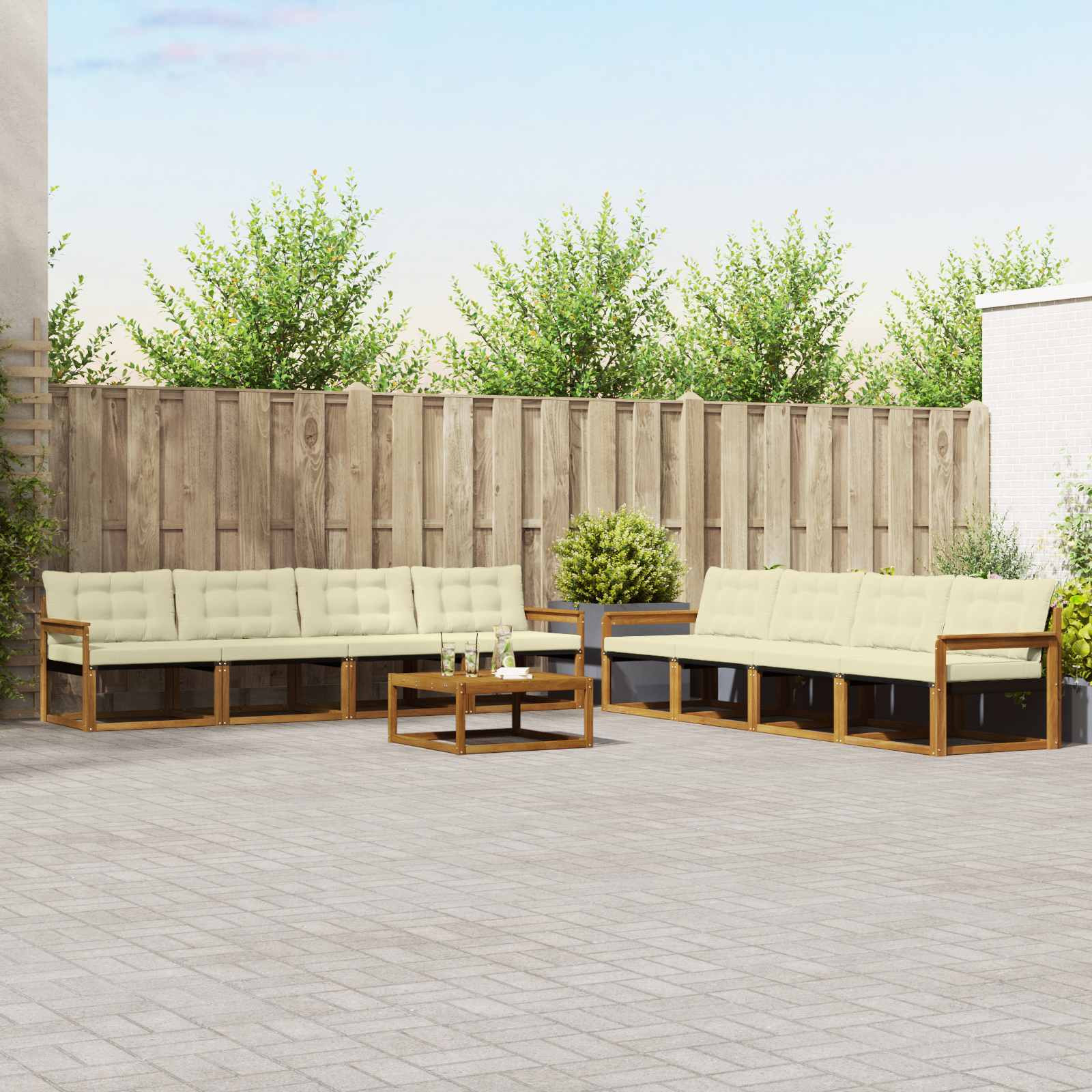 vidaXL Outdoor-Sofagarnitur mit Kissen 9 pcs Natur und Creme