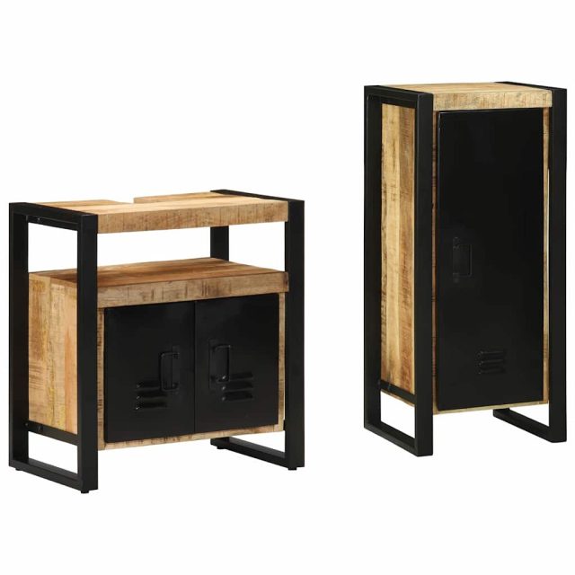 vidaXL Badezimmermöbel-Set 2 pcs Braun und Schwarz Massivholz Mango