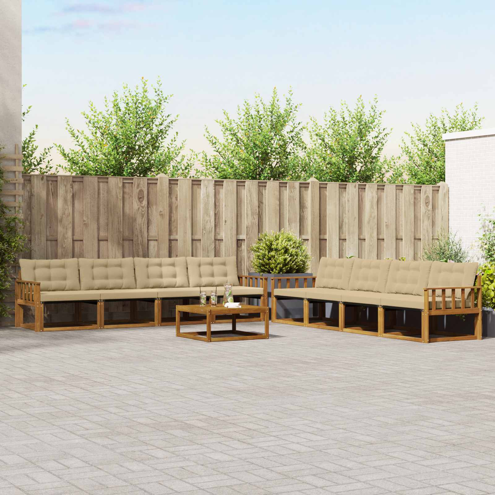vidaXL Outdoor-Sofagarnitur mit Kissen 9 pcs Natur und Beige