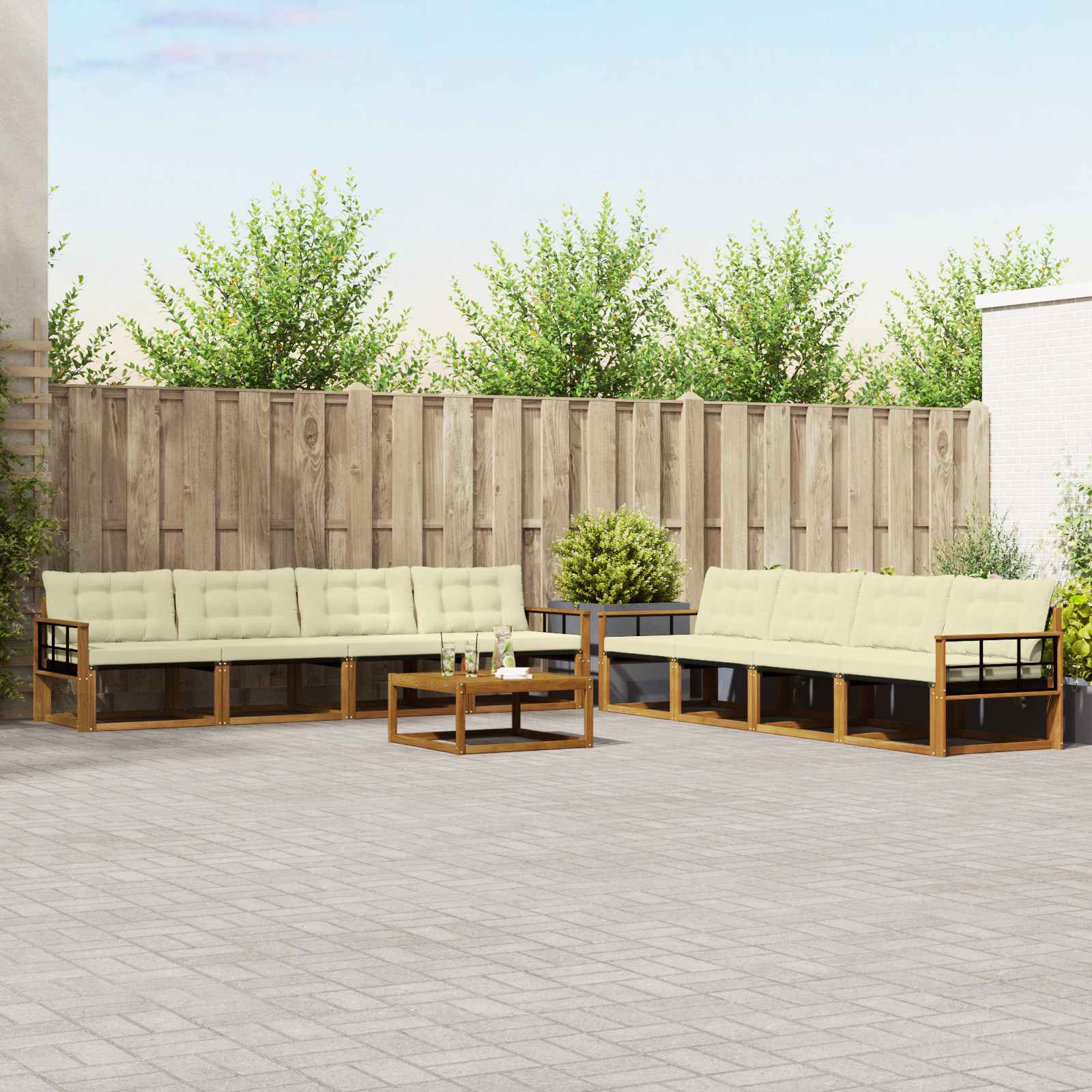 vidaXL Outdoor-Sofagarnitur mit Kissen 9 pcs Natur und Creme