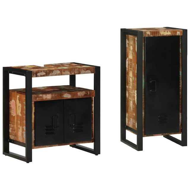 vidaXL Badezimmermöbel-Set mit Regal 2 pcs Massives upgecyceltes Holz