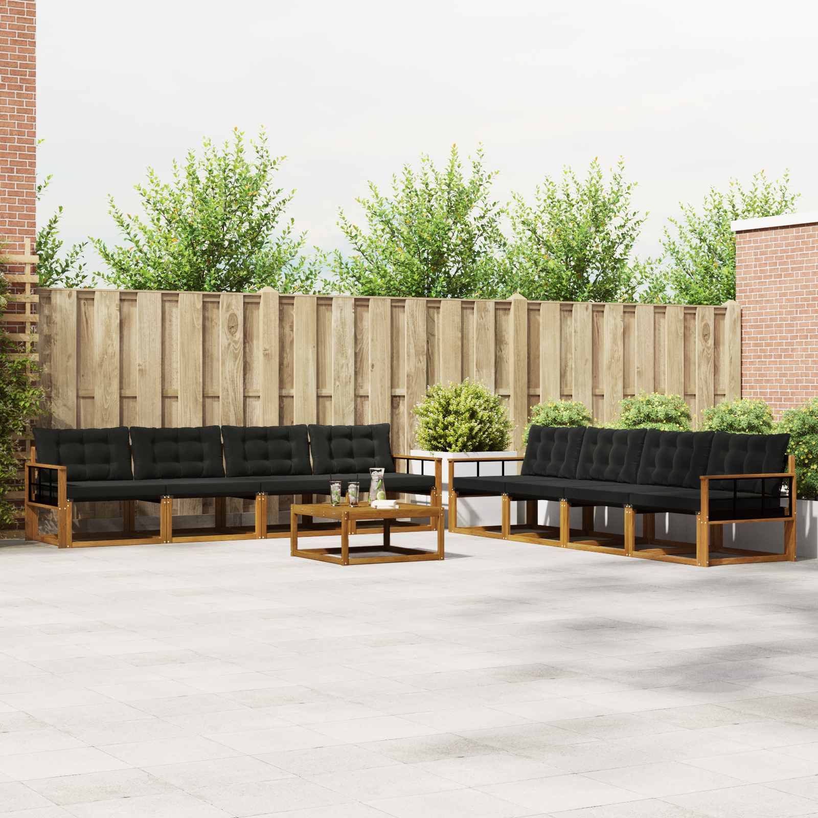 vidaXL Outdoor-Sofagarnitur mit Kissen 9 pcs Natürlich und Schwarz