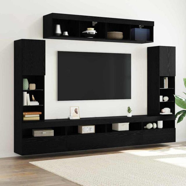 vidaXL TV-Schrankset 6 pcs Schwarz Eichen-Optik Holzwerkstoff