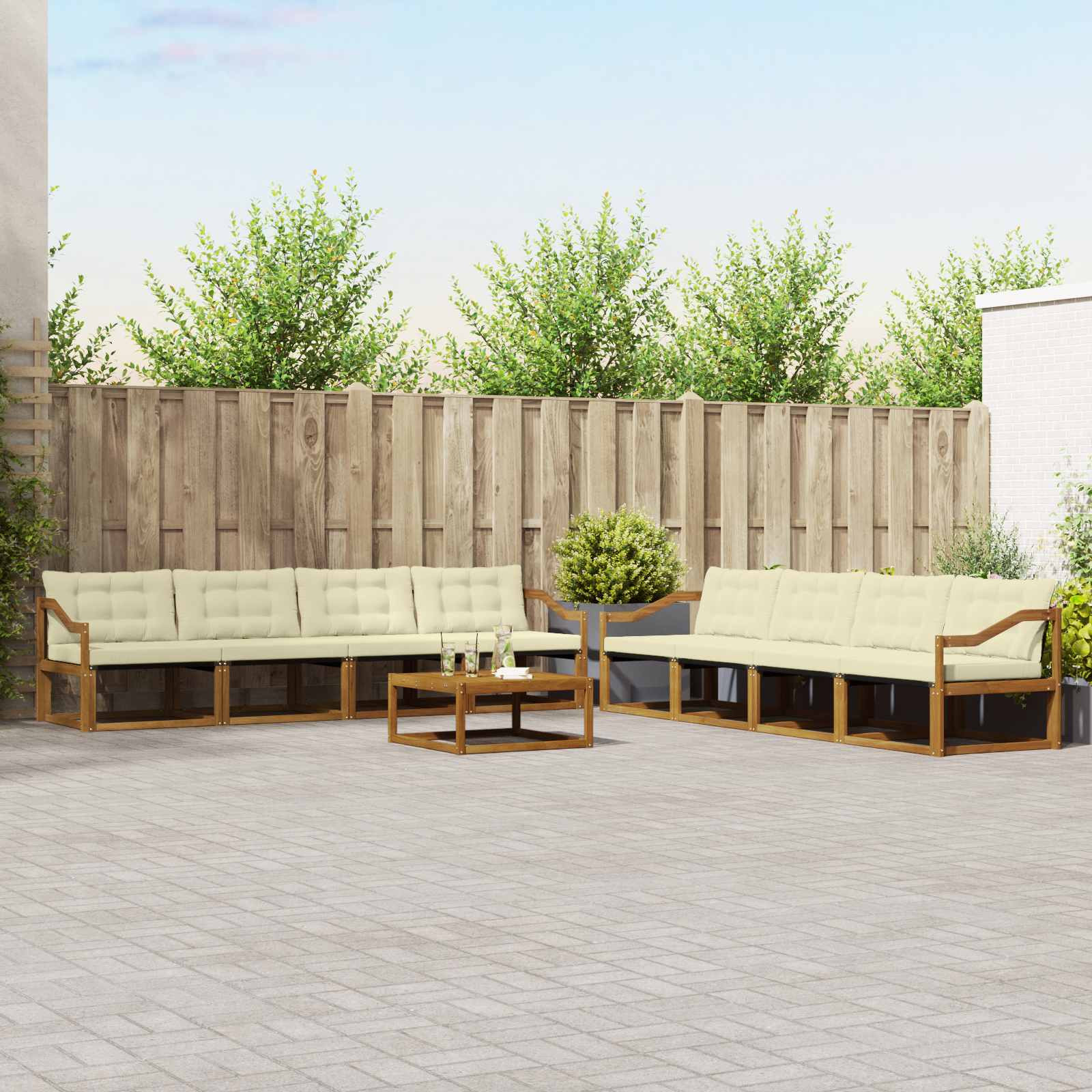 vidaXL Outdoor-Sofagarnitur mit Kissen 9 pcs Natur und Creme