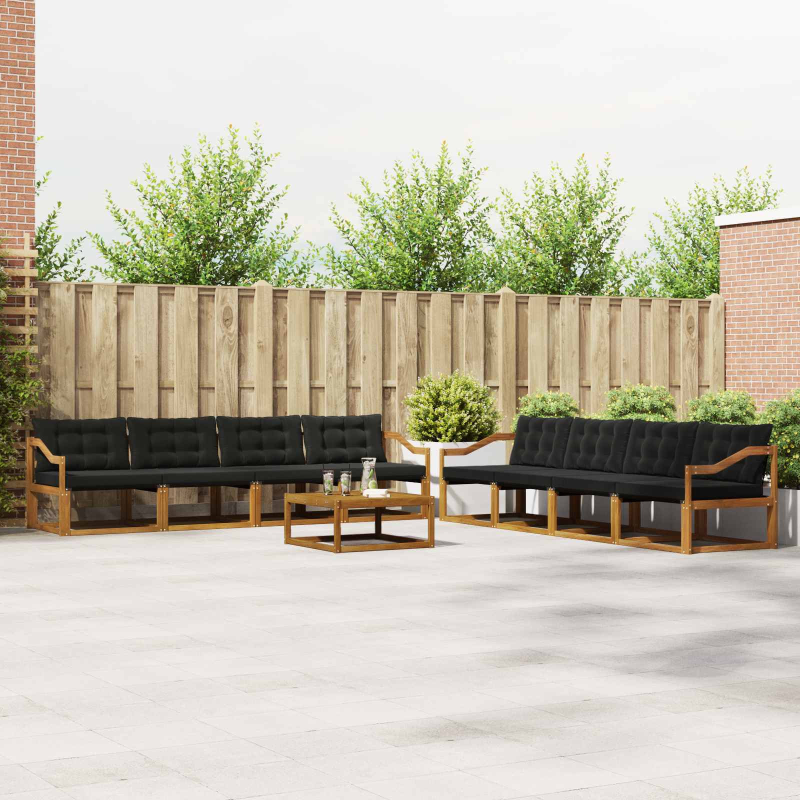 vidaXL Outdoor-Sofagarnitur mit Kissen 9 pcs Natürlich und Schwarz