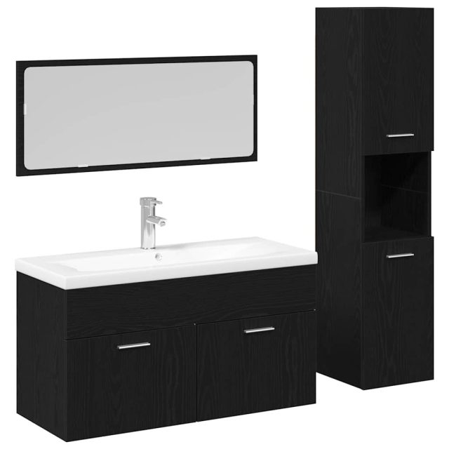 vidaXL Badezimmermöbel-Set 4 pcs Schwarz Eichen-Optik Holzwerkstoff