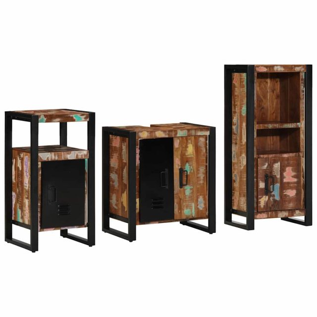 vidaXL Badezimmermöbel-Set mit Regal 3 pcs Massives upgecyceltes Holz