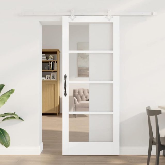 vidaXL Schiebetür Weiß 83 x 202 cm Massivholz Kiefer und Glas