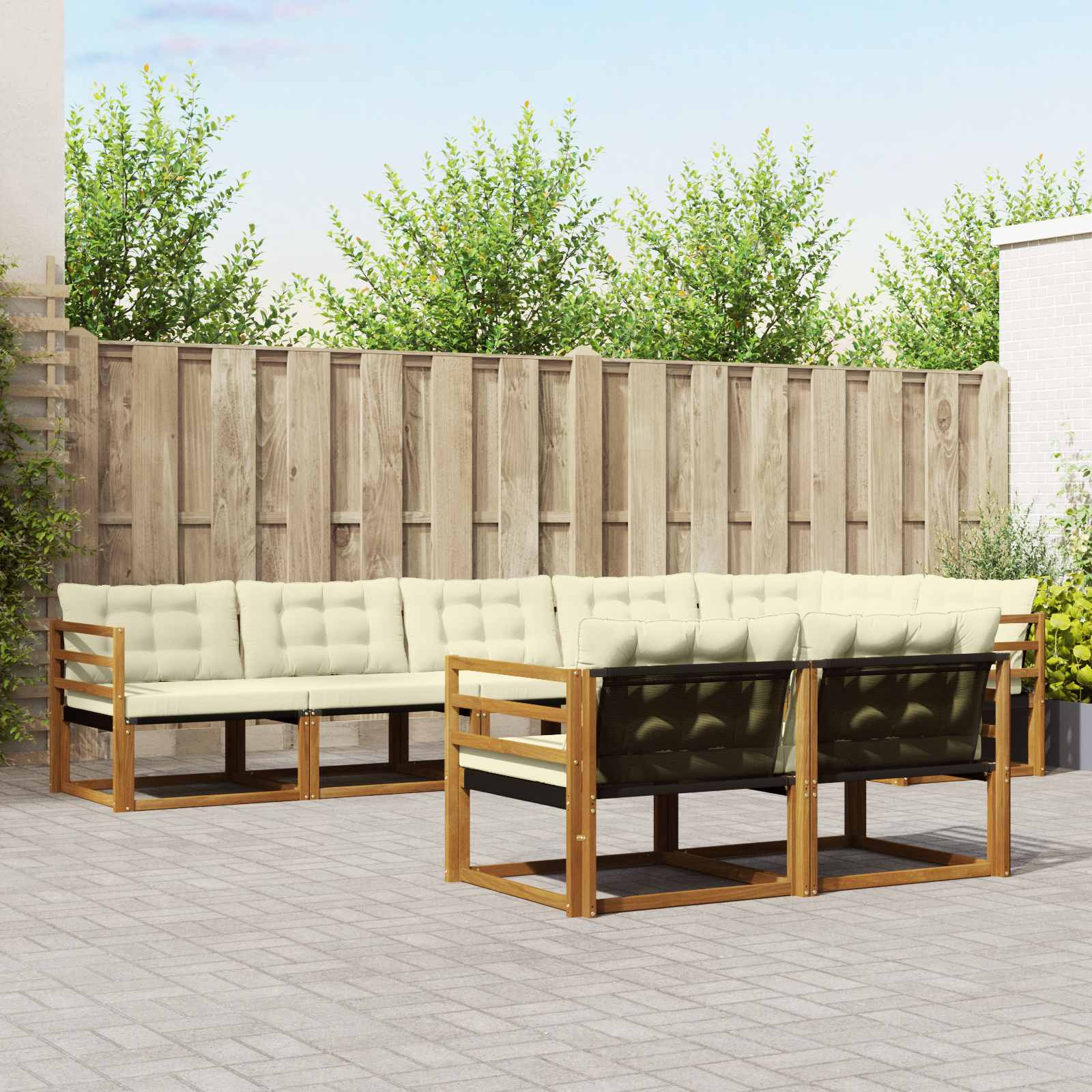 vidaXL Outdoor-Sofagarnitur mit Kissen 8 pcs Natur und Creme