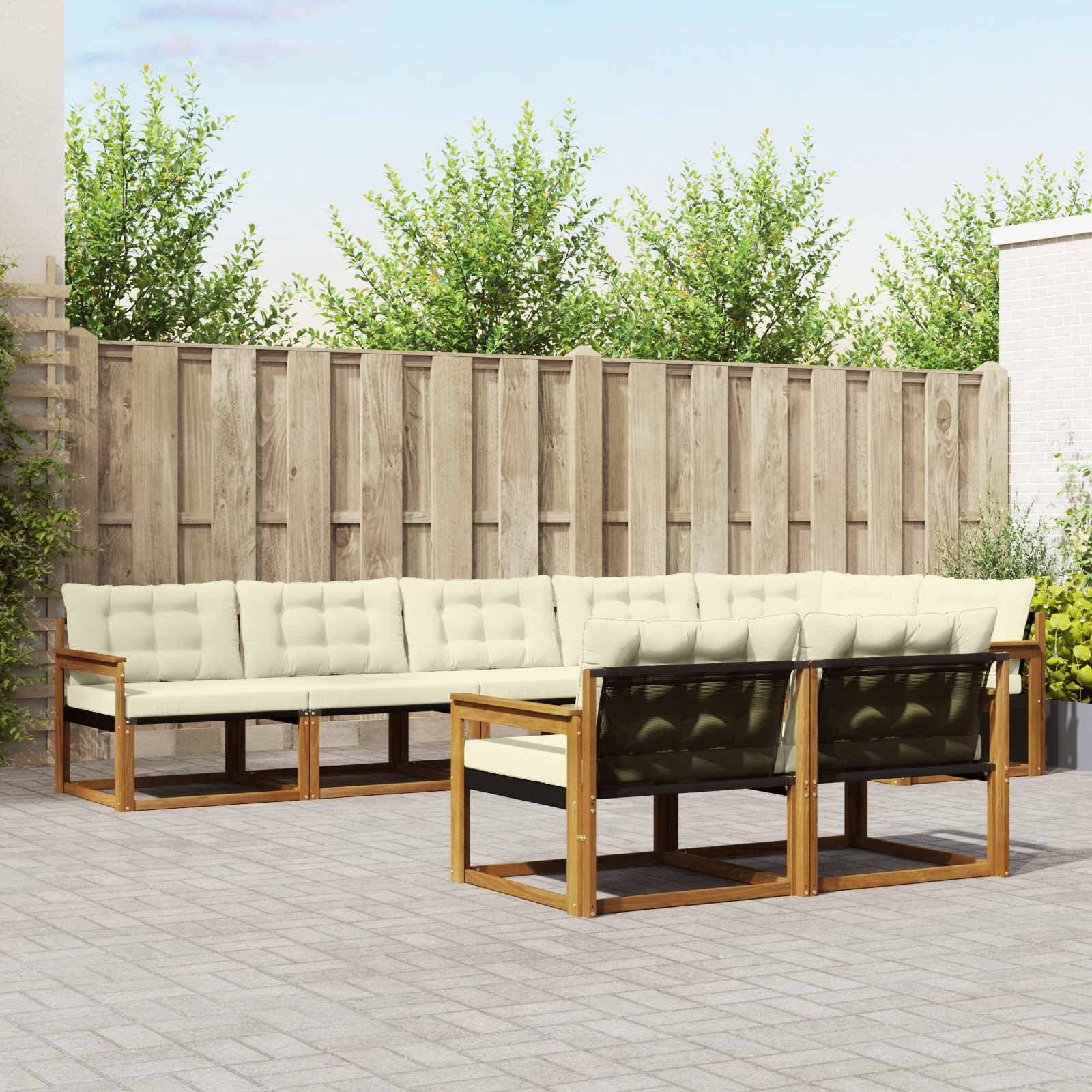 vidaXL Outdoor-Sofagarnitur mit Kissen 8 pcs Natur und Creme