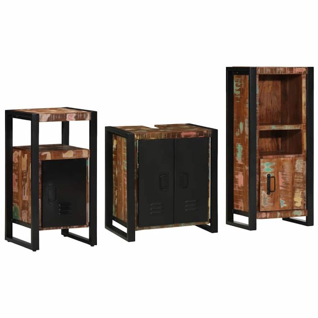 vidaXL Badezimmermöbel-Set mit Regal 3 pcs Massives upgecyceltes Holz