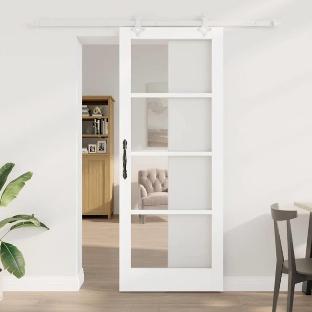 vidaXL Schiebetür Weiß 83 x 211 cm Massivholz Kiefer und Glas