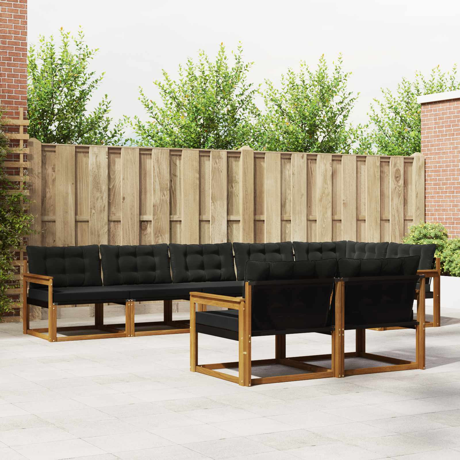 vidaXL Outdoor-Sofagarnitur mit Kissen 8 pcs Natürlich und Schwarz