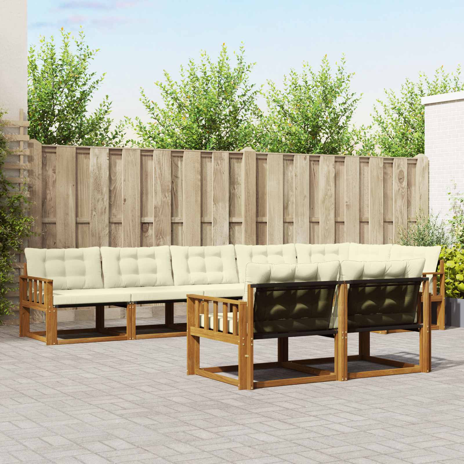 vidaXL Outdoor-Sofagarnitur mit Kissen 8 pcs Natur und Creme