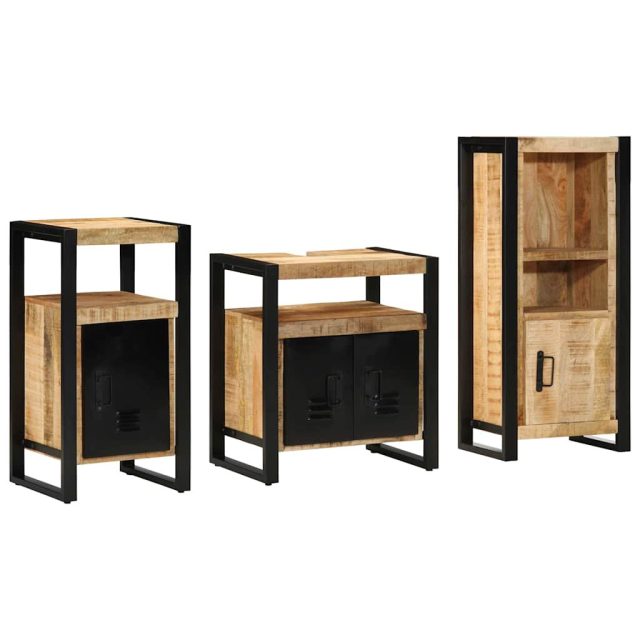 vidaXL Badezimmermöbel-Set 3 pcs Braun und Schwarz Massivholz Mango