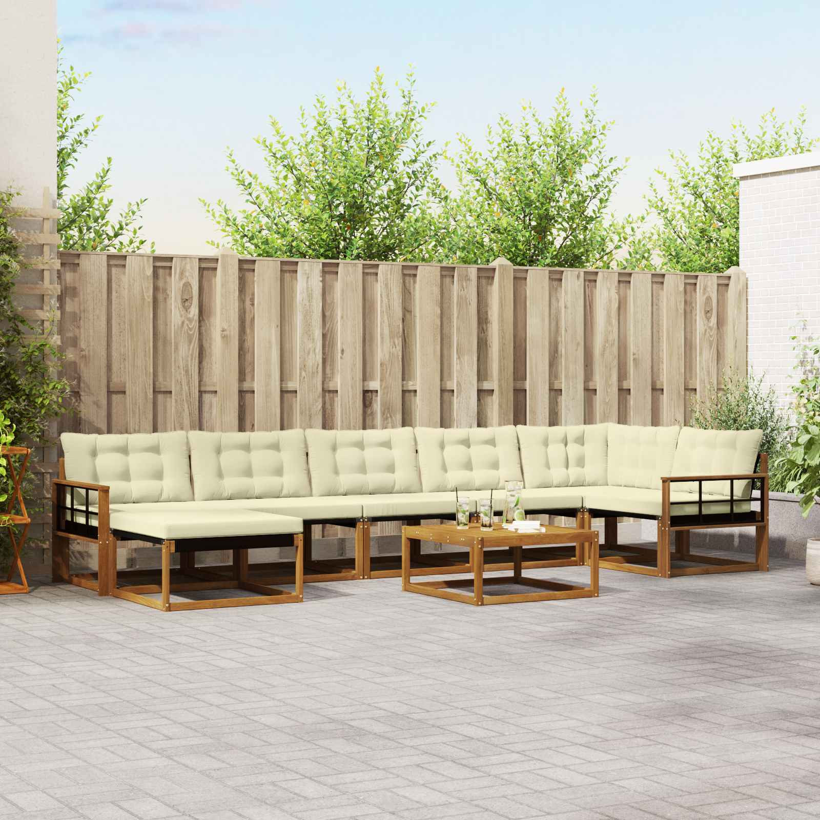 vidaXL Outdoor-Sofagarnitur 22 pcs Natur und Creme Massivholz Akazie