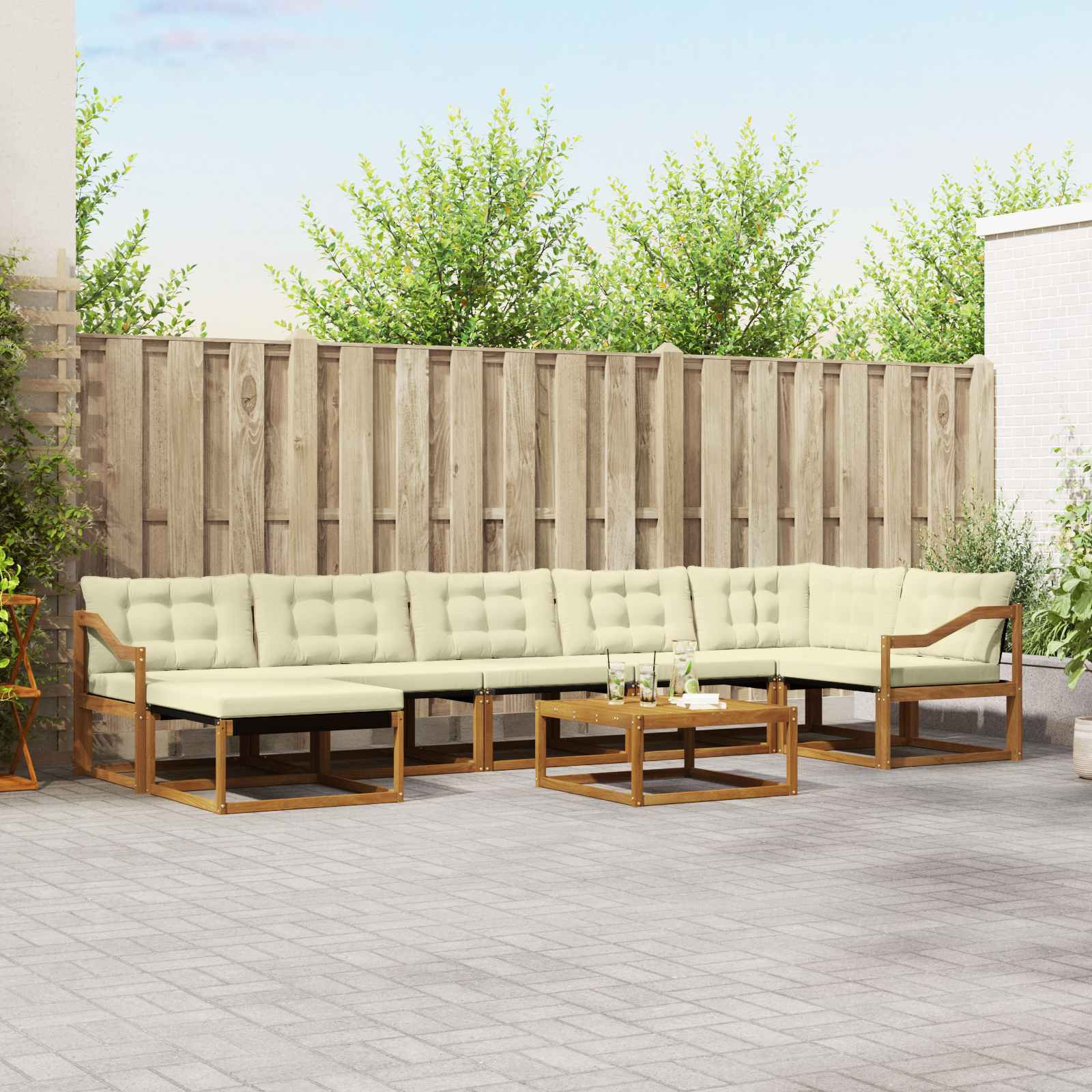 vidaXL Outdoor-Sofagarnitur 22 pcs Natur und Creme Massivholz Akazie