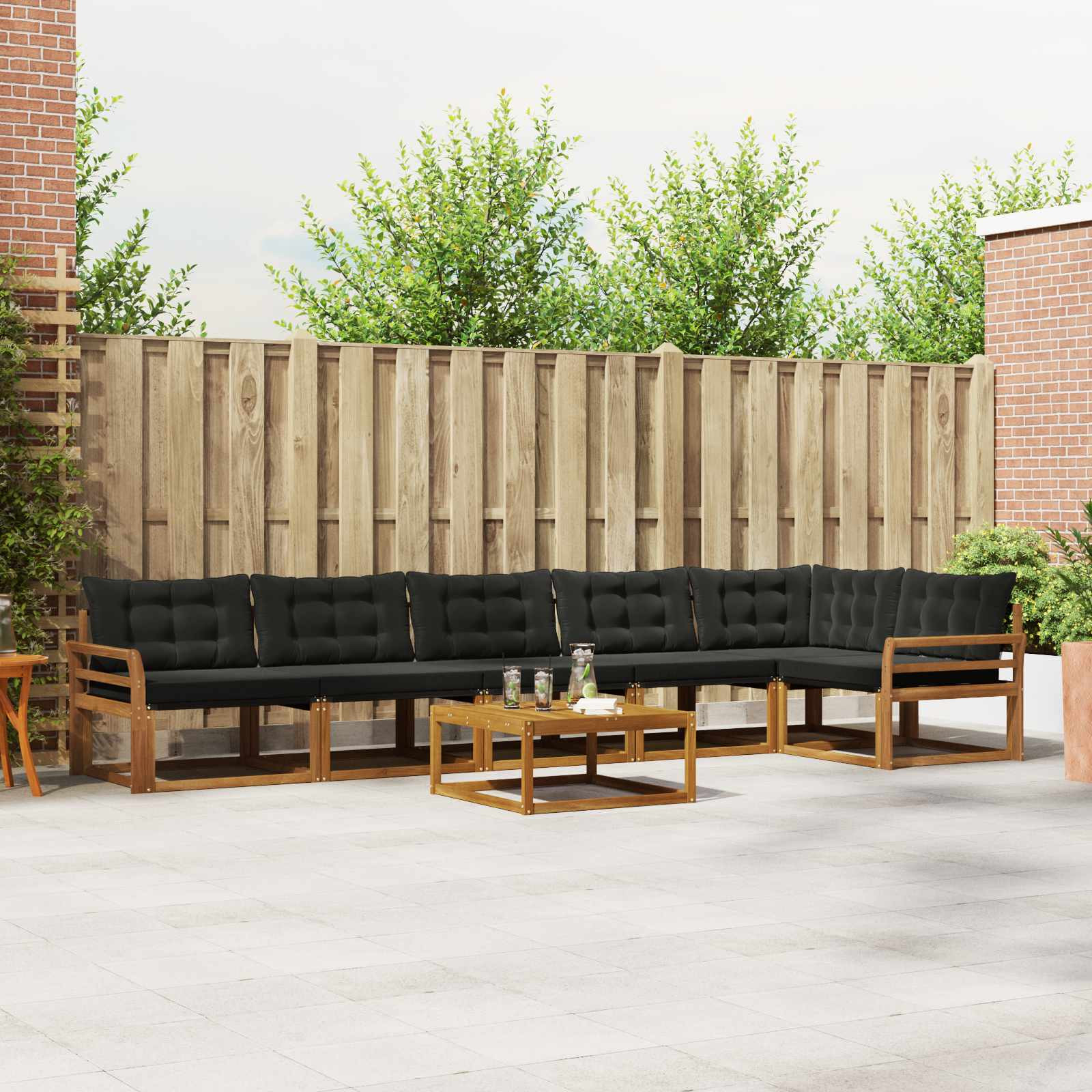 vidaXL Outdoor-Sofagarnitur mit Kissen 7 pcs Natürlich und Schwarz