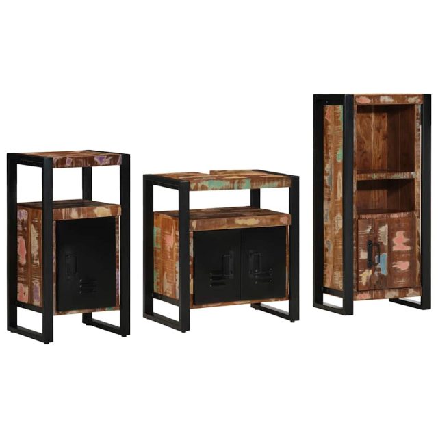 vidaXL Badezimmermöbel-Set mit Regal 3 pcs Massives upgecyceltes Holz