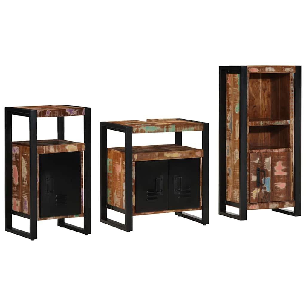 vidaXL Badezimmermöbel-Set mit Regal 3 pcs Massives upgecyceltes Holz