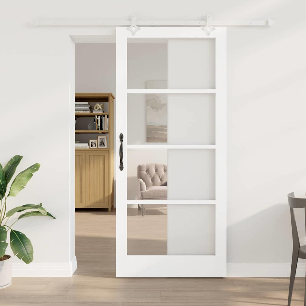 vidaXL Schiebetür Weiß 93 x 211 cm Massivholz Kiefer und Glas