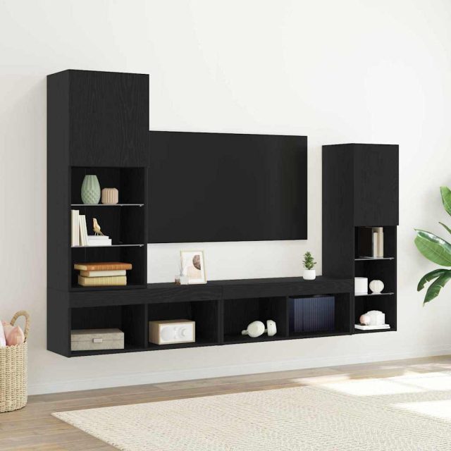vidaXL TV-Schränk 4 pcs Schwarz Eichen-Optik Holzwerkstoff