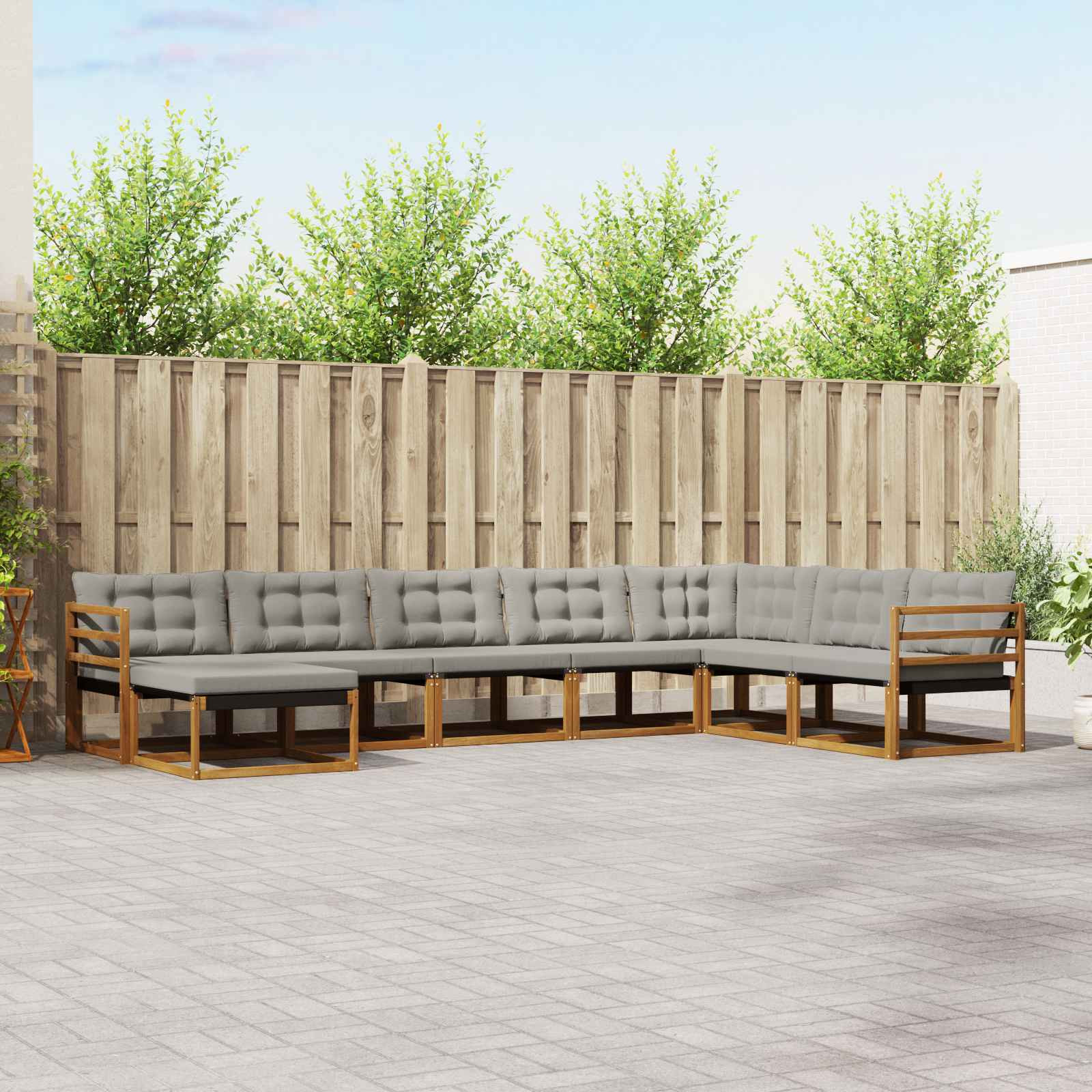 vidaXL Outdoor-Sofagarnitur mit Kissen 8 pcs Natürlich und Hellgrau