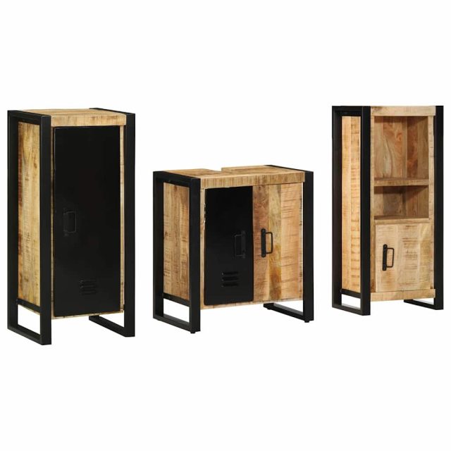 vidaXL Badezimmermöbel-Set 3 pcs Braun und Schwarz Massivholz Mango