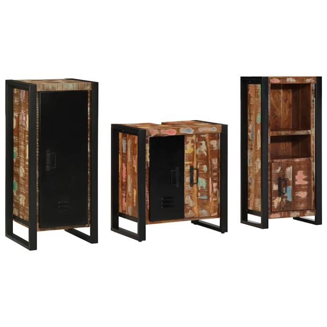 vidaXL Badezimmermöbel-Set mit Regal 3 pcs Massives upgecyceltes Holz