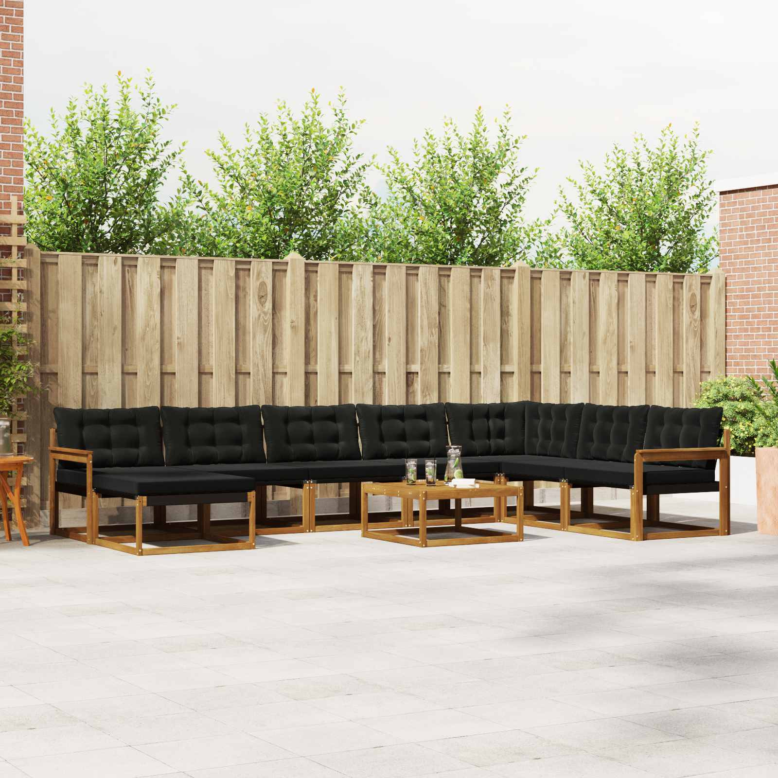 vidaXL Outdoor-Sofagarnitur mit Kissen 9 pcs Natürlich und Schwarz