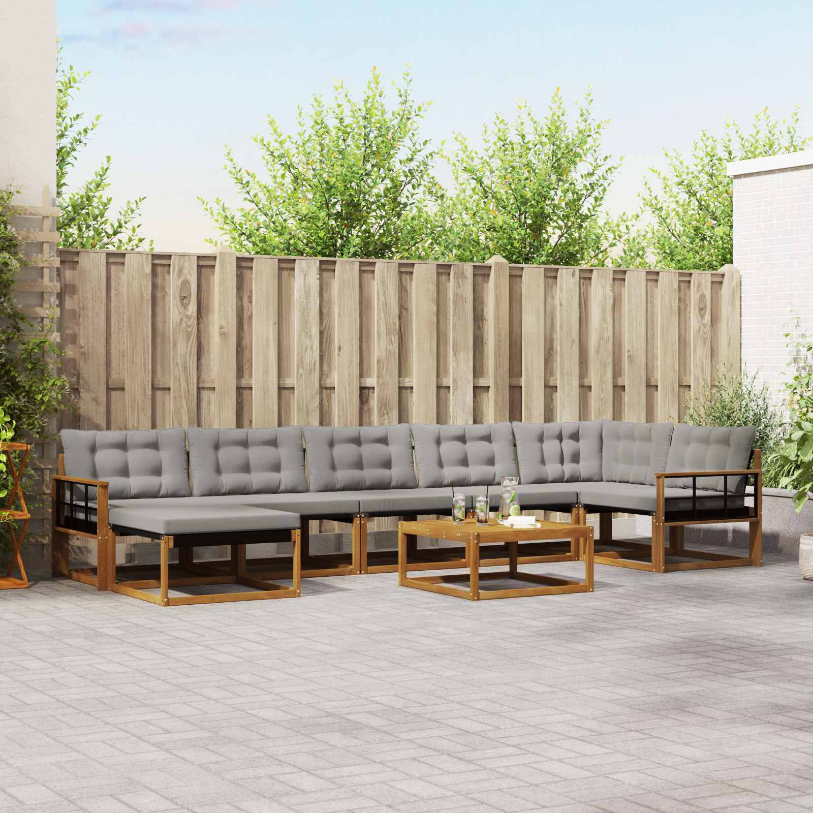 vidaXL Outdoor-Sofagarnitur mit Kissen 8 pcs Natürlich und Hellgrau