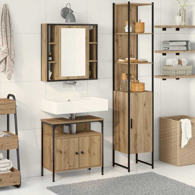 vidaXL Badezimmermöbel-Set 3 Stk. Artisan-Eiche 33 x 33 x 185,5 cm