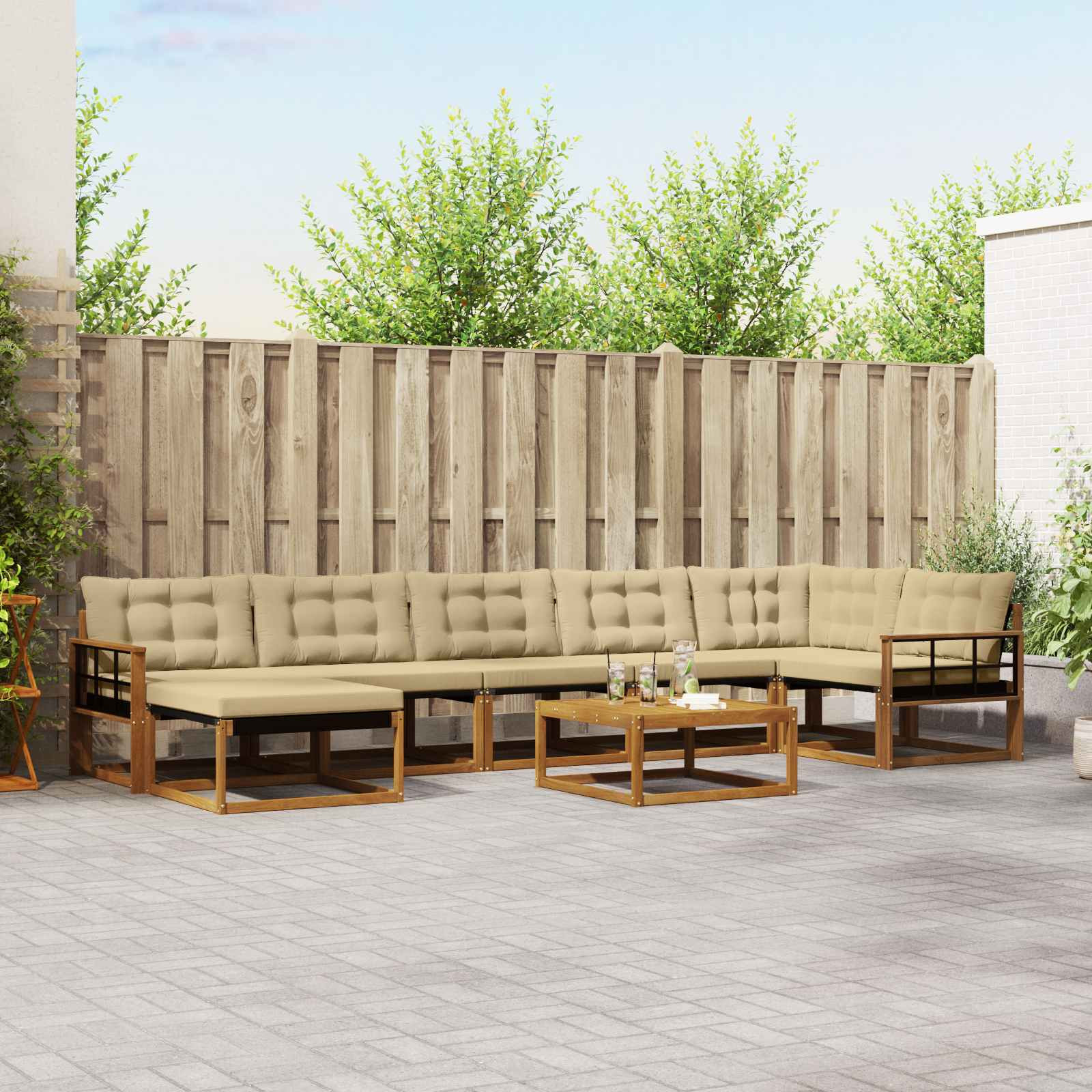 vidaXL Outdoor-Sofagarnitur 22 pcs Natur und Beige Massivholz Akazie