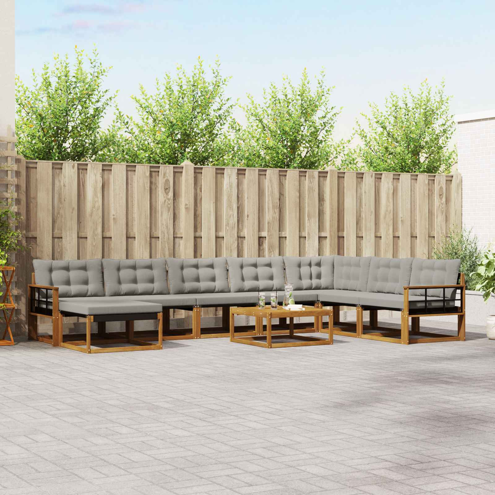 vidaXL Outdoor-Sofagarnitur mit Kissen 9 pcs Natürlich und Hellgrau