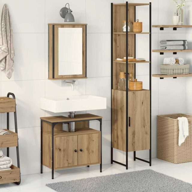 vidaXL Badezimmermöbel-Set 3 Stk. Artisan-Eiche 33 x 33 x 185,5 cm