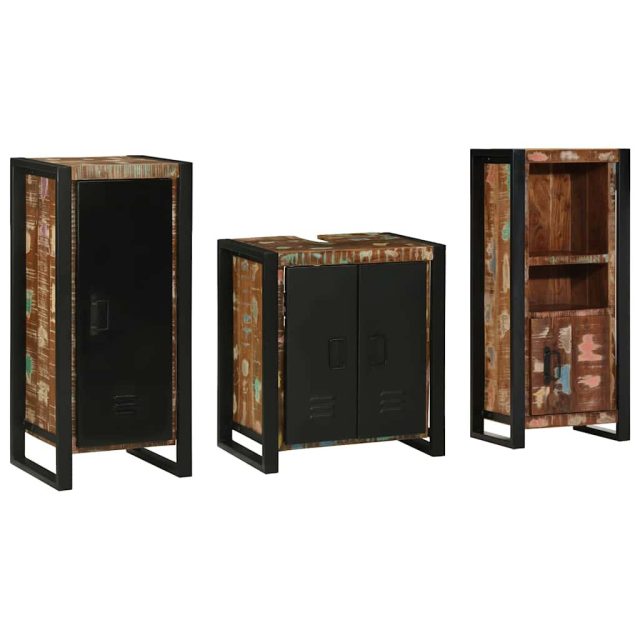 vidaXL Badezimmermöbel-Set mit Regal 3 pcs Massives upgecyceltes Holz