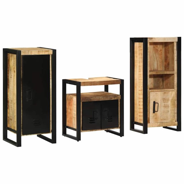 vidaXL Badezimmermöbel-Set 3 pcs Braun und Schwarz Massivholz Mango