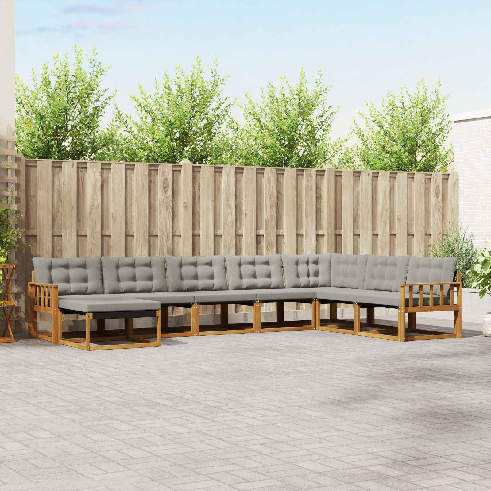 vidaXL Outdoor-Sofagarnitur mit Kissen 8 pcs Natürlich und Hellgrau
