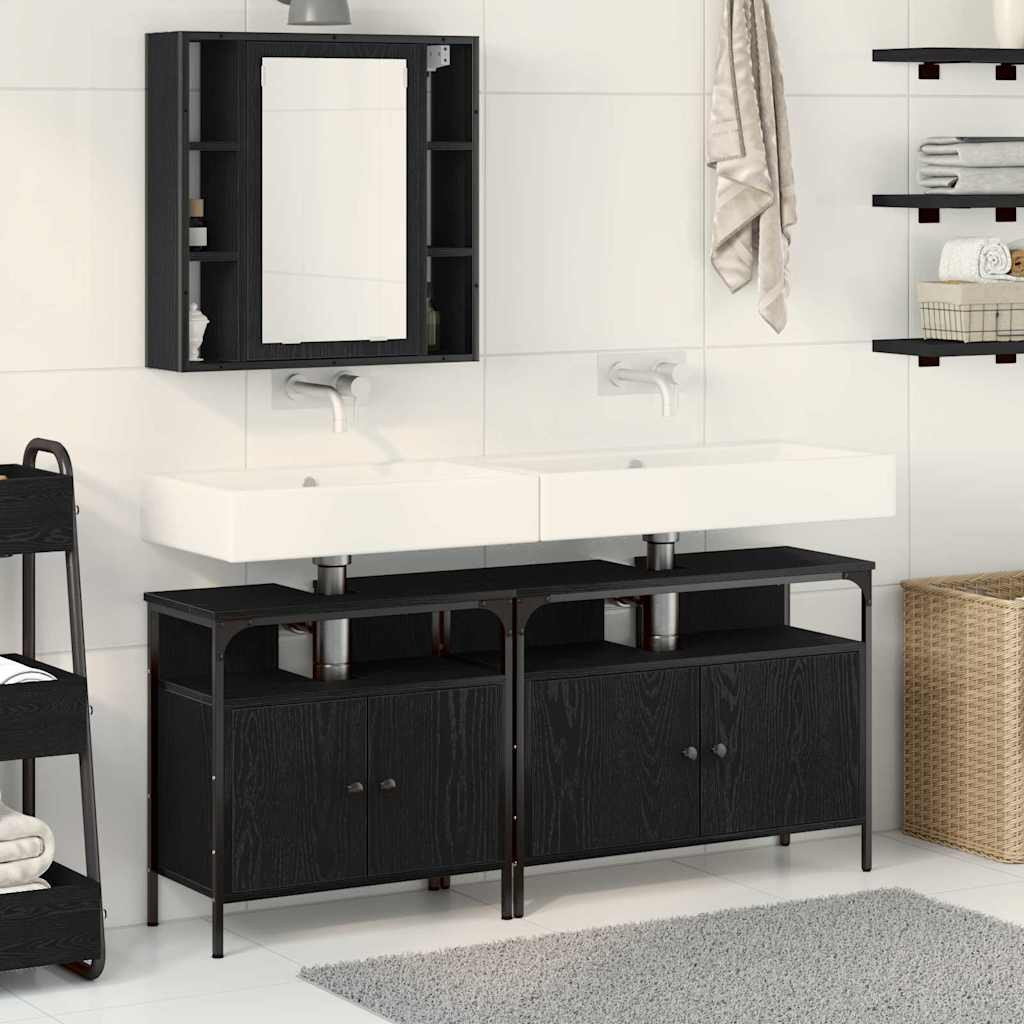 vidaXL Badezimmer Waschbeckenmöbel mit Tür 3 pcs Schwarz Holzwerkstoff