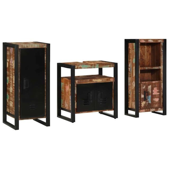 vidaXL Badezimmermöbel-Set mit Regal 3 pcs Massives upgecyceltes Holz