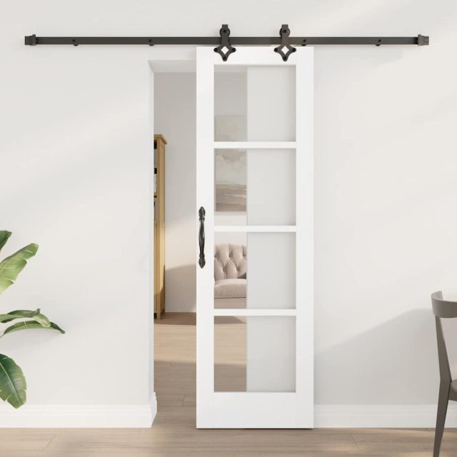 vidaXL Schiebetür Weiß 61 x 198,5 cm Massivholz Kiefer und Glas