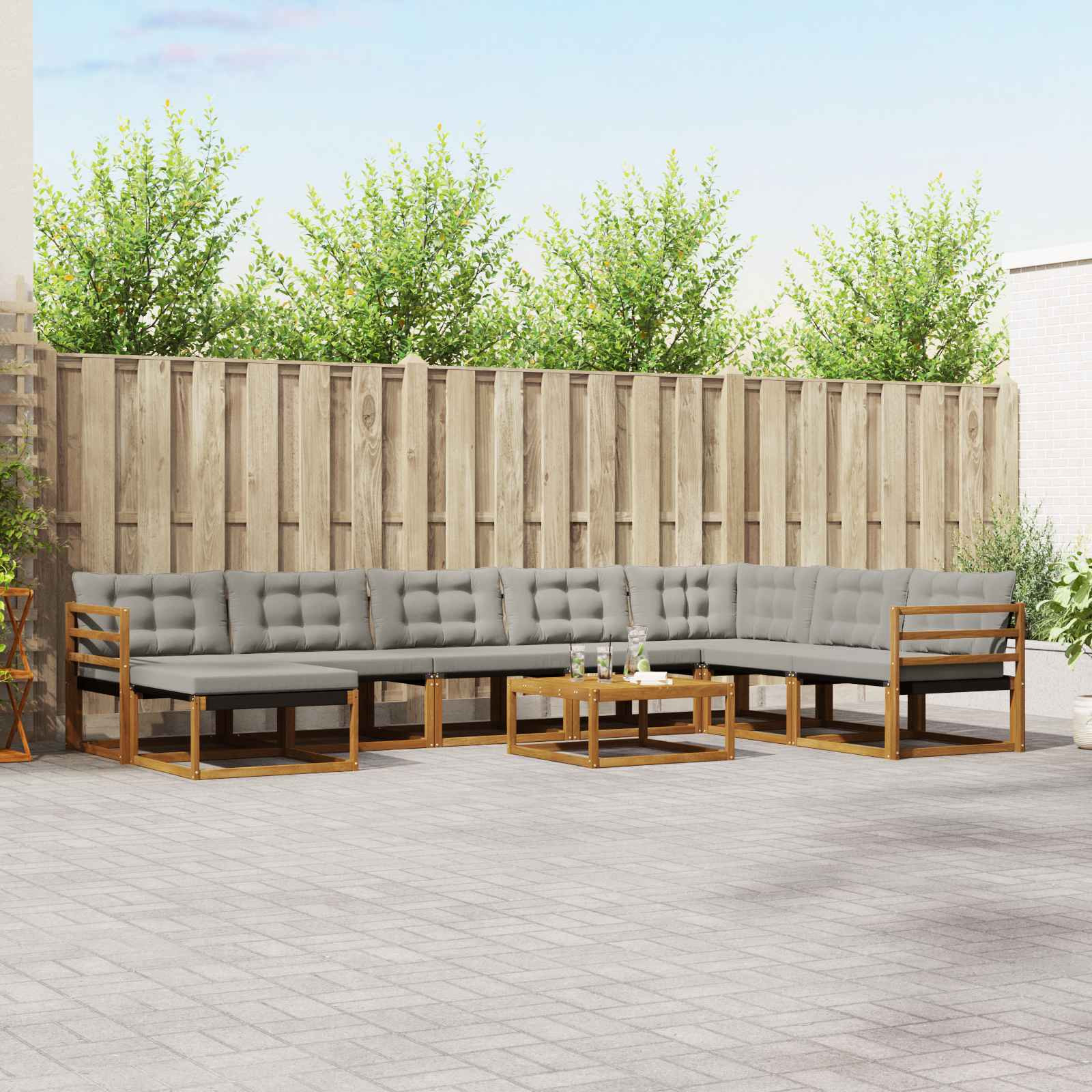 vidaXL Outdoor-Sofagarnitur mit Kissen 9 pcs Natürlich und Hellgrau
