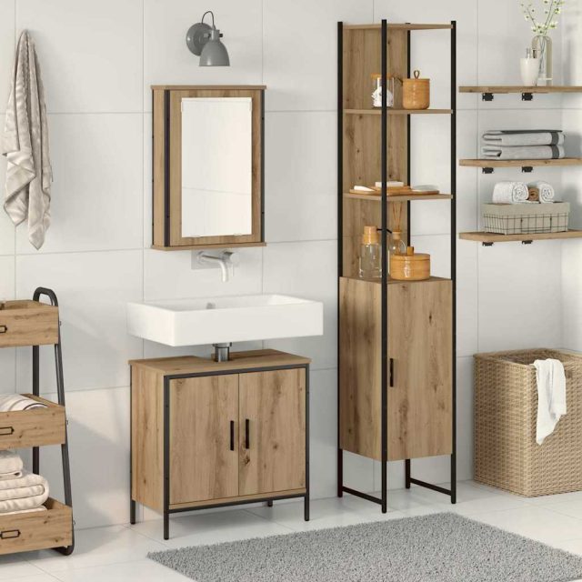 vidaXL Badezimmermöbel-Set 3 Stk. Braun 33 x 33 x 185,5 cm