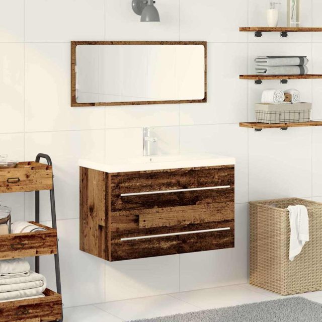 vidaXL Waschbeckenschrank mit Schubladen Altholz 80 x 38,5 x 48 cm