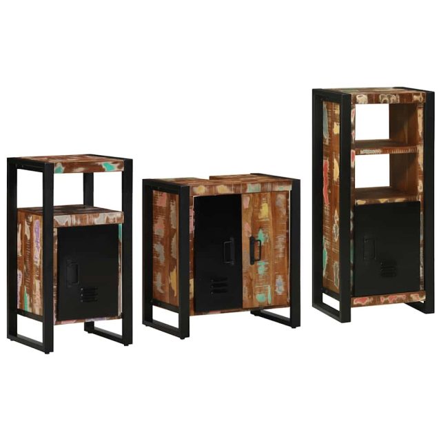 vidaXL Badezimmermöbel-Set mit Regal 3 pcs Massives upgecyceltes Holz