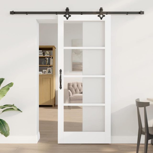 vidaXL Schiebetür Weiß 83 x 202 cm Massivholz Kiefer und Glas