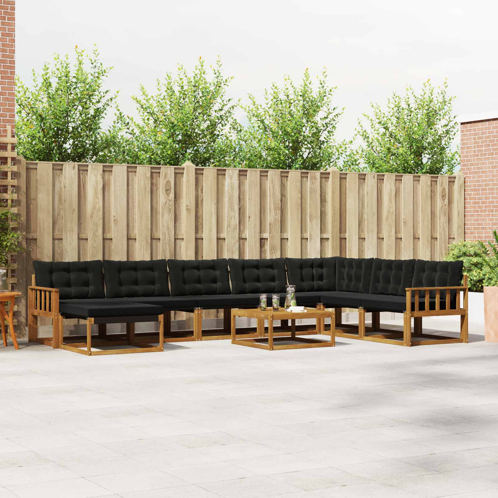 vidaXL Outdoor-Sofagarnitur mit Kissen 9 pcs Natürlich und Schwarz