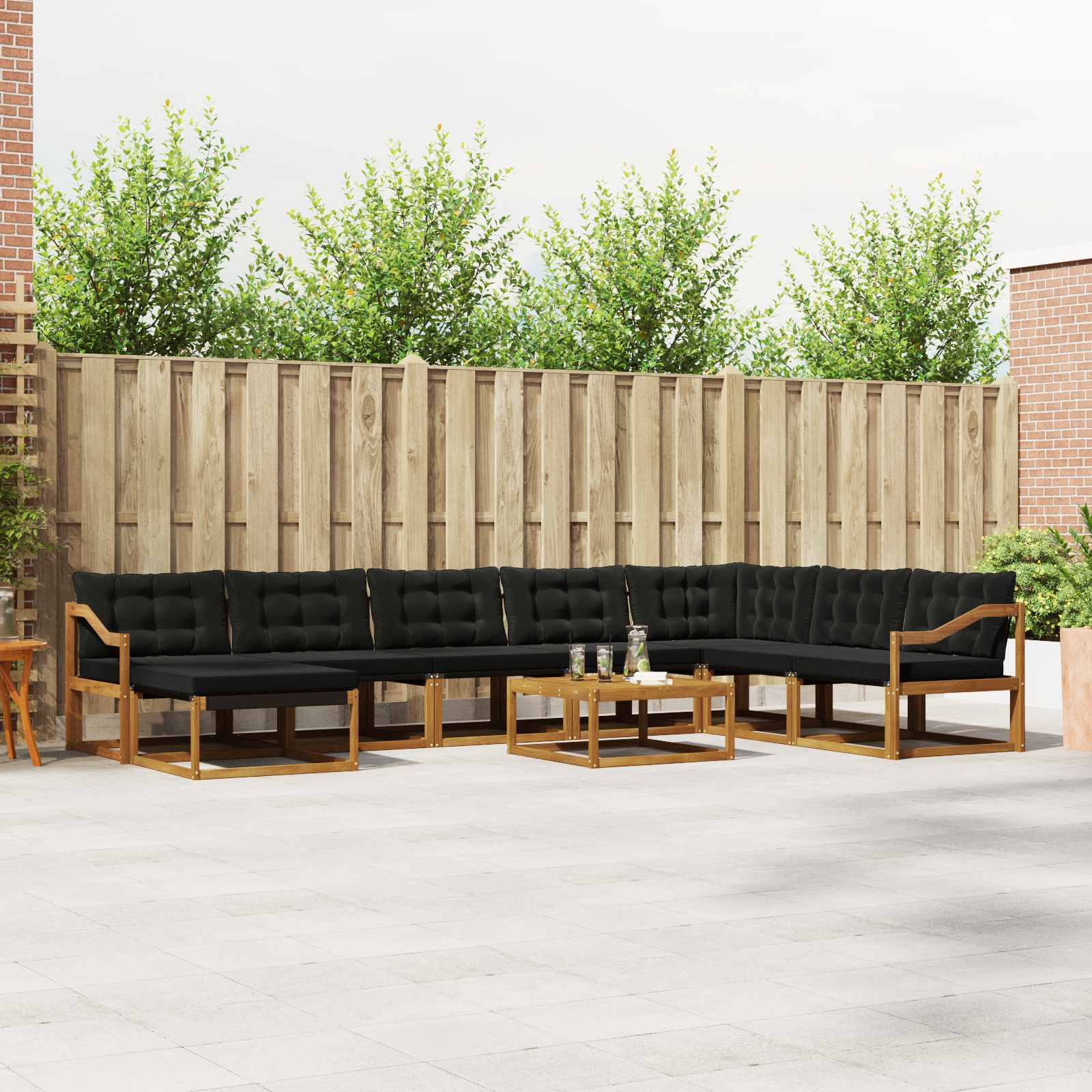 vidaXL Outdoor-Sofagarnitur mit Kissen 9 pcs Natürlich und Schwarz