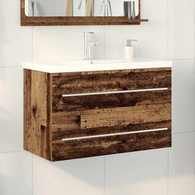 vidaXL Waschbeckenschrank Wandmontiert 2 pcs Altholz 80 x 38,5 x 48 cm